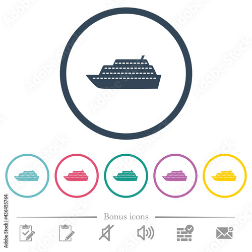 Cruise ship flat color icons in round outlines