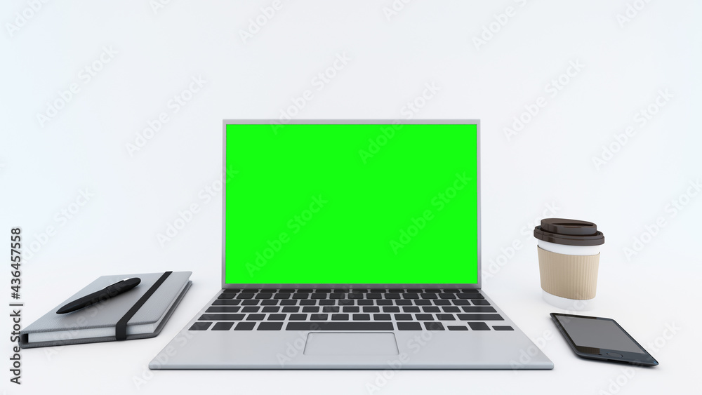 Working equipment on white table-3D render Working equipment on white table-3D render