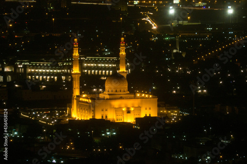 Illuminated Dubai Mosque at Night
