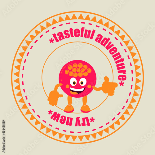 Caviar in a retro style. Design of packaging for fish products. Sticker or logo template. Vector label with slogan.