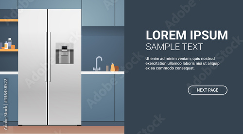 side by side refrigerator in modern kitchen interior home appliance concept horizontal copy space