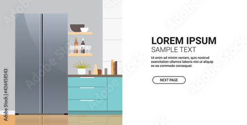 side by side refrigerator in modern kitchen interior home appliance concept horizontal copy space