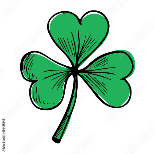 Clover sketch illustration. Hand drawn three leaf clover. Vector illustration, isolated on white background.