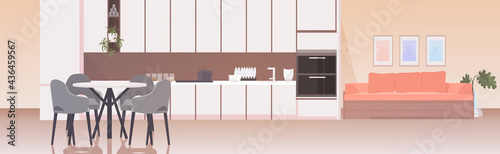 modern kitchen interior empty no people house room with furniture horizontal
