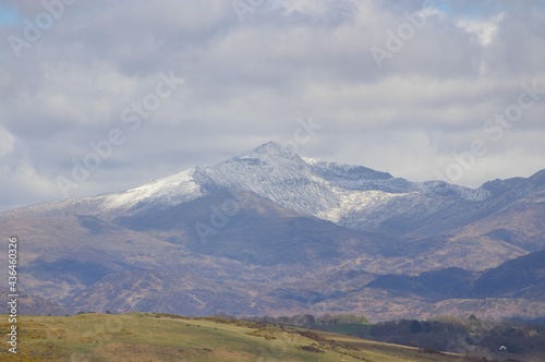A winter view of Mount Snowdon in Gwynedd, Wales, UK.