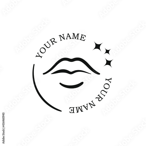 Vector logotype with lips for beauty care and cosmetology.
