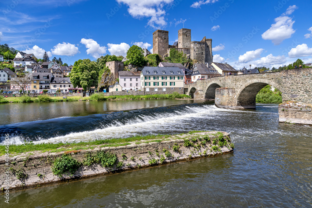 river Lahn in Runkel, Germany with old stone bridge and castle river Lahn in Runkel, Germany with old stone bridge and castle