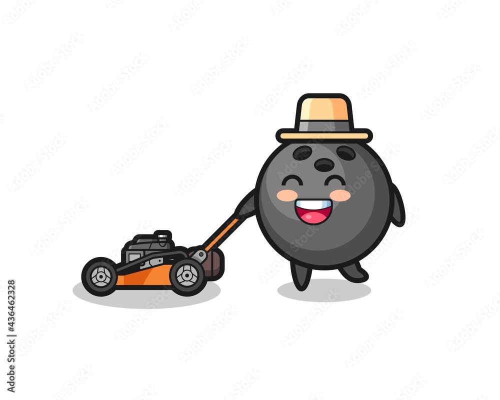 illustration of the bowling ball character using lawn mower illustration of the bowling ball character using lawn mower