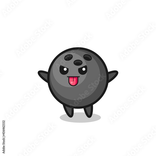naughty bowling ball character in mocking pose