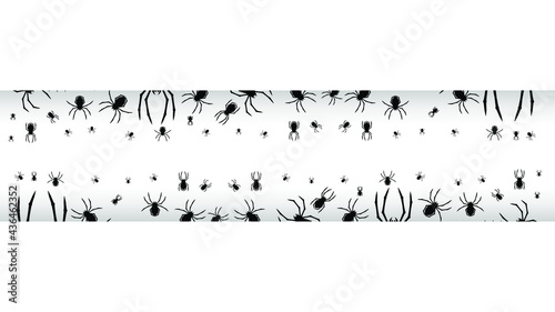 Spiders On White Background With Shadow Halloween Background Design Element. Spooky, Scary Horror Decoration Vector