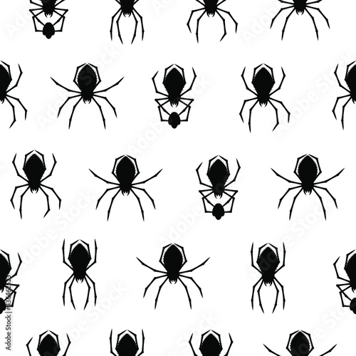 Seamless Pattern Spiders on Web with white Background. Halloween Background Design Element. Spooky, Scary Horror Decoration Vector