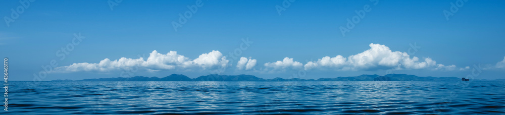 Panoramic beautiful seascape with cloud on a sunny day.