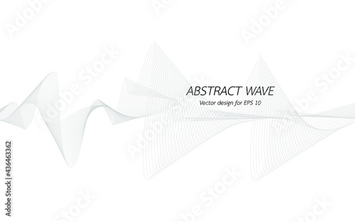 Abstract wave design geometric pattern. Background digital technology line frequency, smooth stripe, color tone white gray and black. Graphic element concept with copy space, crypto currency. Vector.