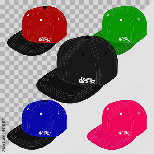 set Hip Hop cap and snapback all color. vector
