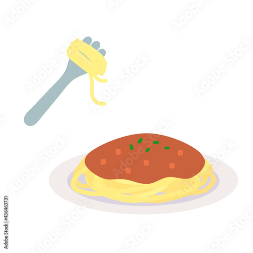 シンプルでかわいいミートソーススパゲッティのイラスト フラットデザイン