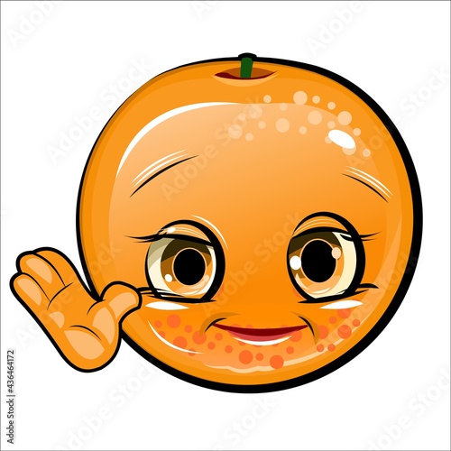 Orange cheerful smile. Juicy red  fruit with a muzzle. Cartoon style. Isolated over white background. Vector illustration.