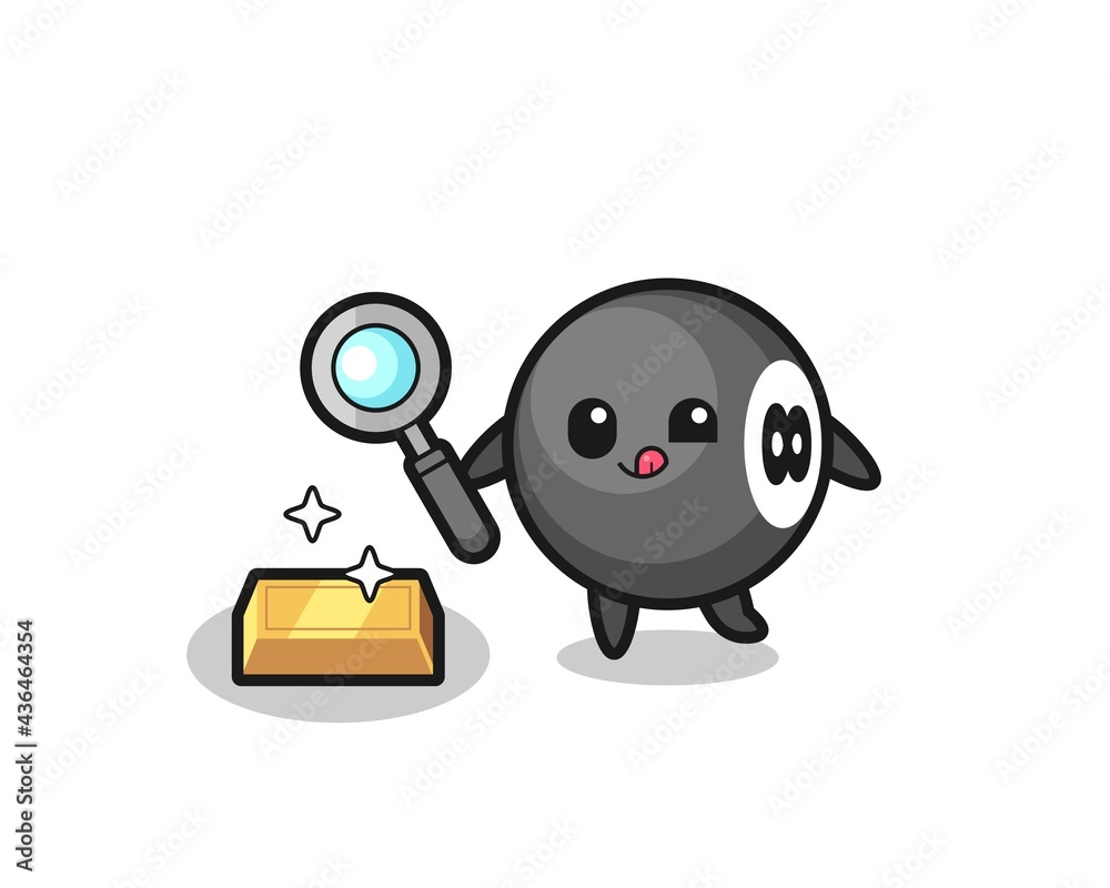8 ball billiard character is checking the authenticity of the gold bullion 8 ball billiard character is checking the authenticity of the gold bullion