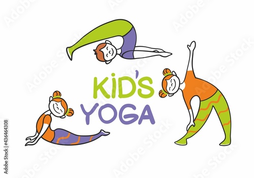 YOGA KIDS POSES  DOODLE  
 CHARACTER  VECTOR SET
