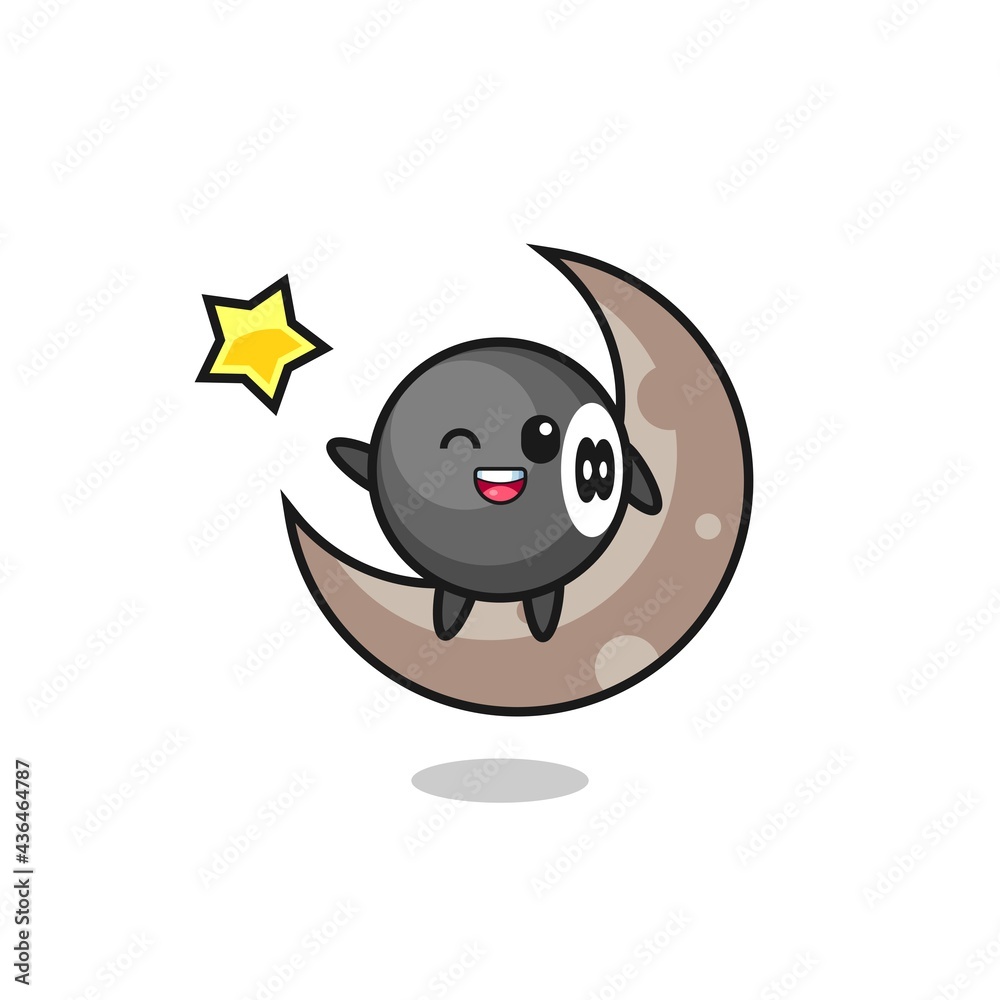 illustration of 8 ball billiard cartoon sitting on the half moon