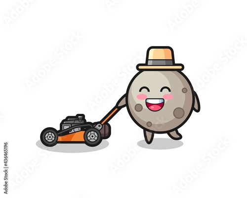 illustration of the moon character using lawn mower