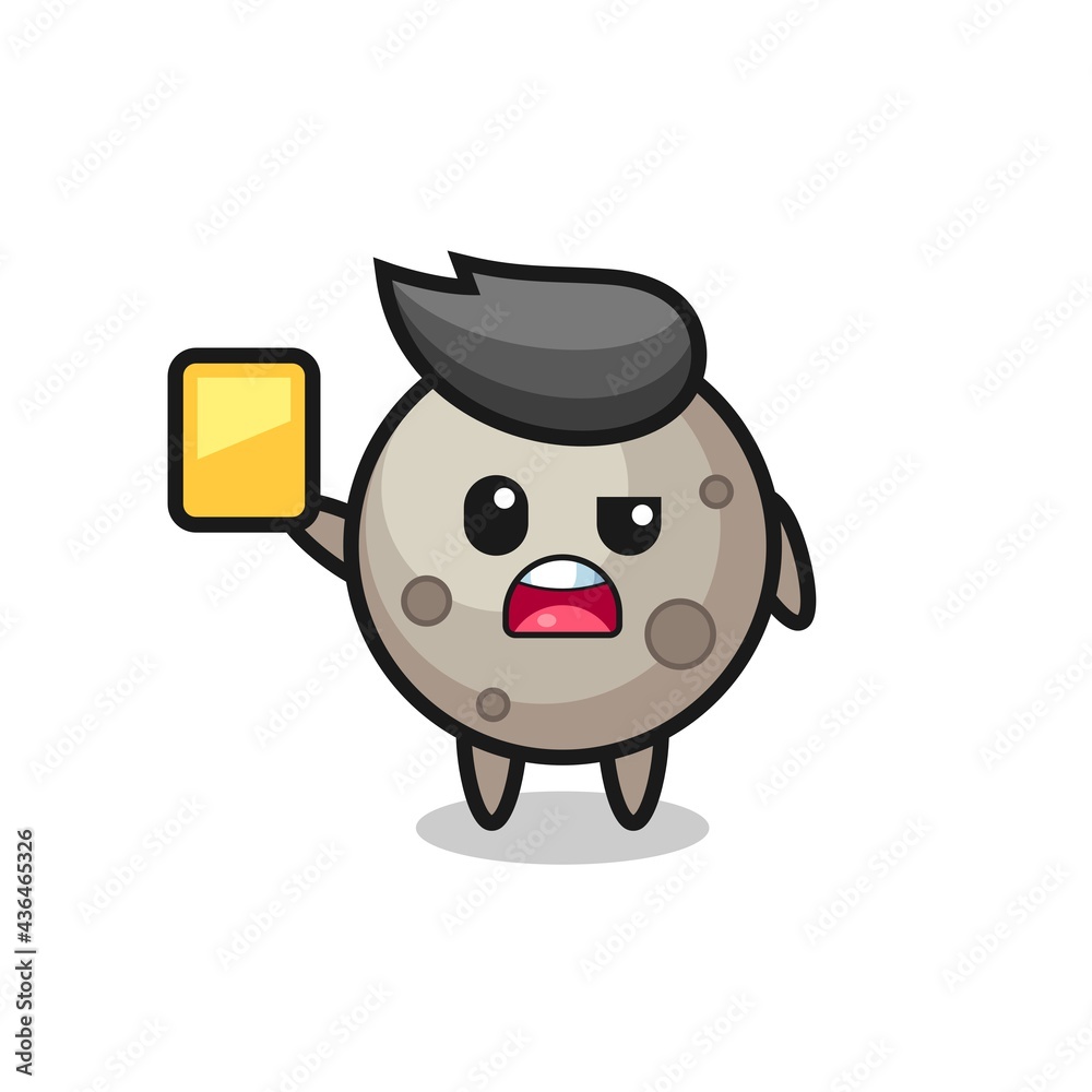 cartoon moon character as a football referee giving a yellow card cartoon moon character as a football referee giving a yellow card