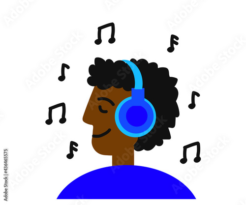 A man listens to music with headphones. Cartoon. Vector illustration.