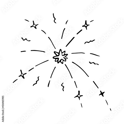 Firework sign in doodle style. Hand-drawn vector illustration isolated on white background.