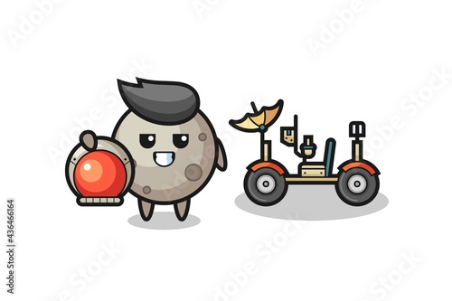 the cute moon as astronaut with a lunar rover