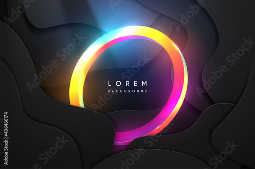 Abstract multicolored ring on black layers background