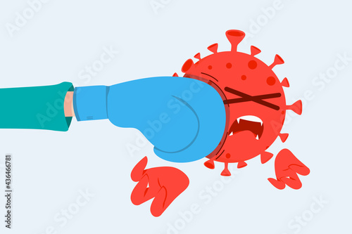 Flat hands wear boxing gloves and punch to the Covid Coronavirus