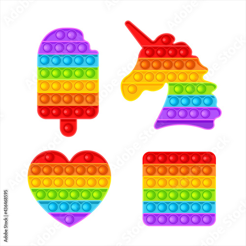 Pop It fidget set. Antistress. Toy icon, trendy toy. Vector illustration isolated on white background.