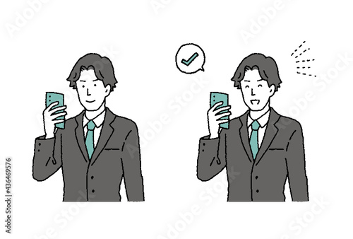 シンプルなタッチ スマホを操作する男性のイラストレーションセット
