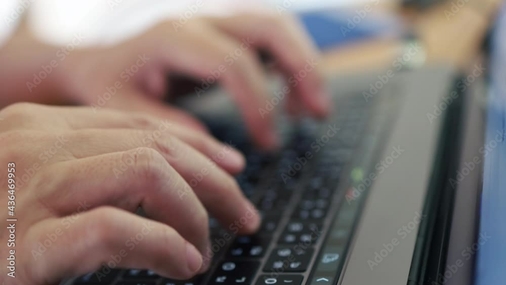 Closeup hand in casual working typing computer notebook Closeup hand in casual working typing computer notebook