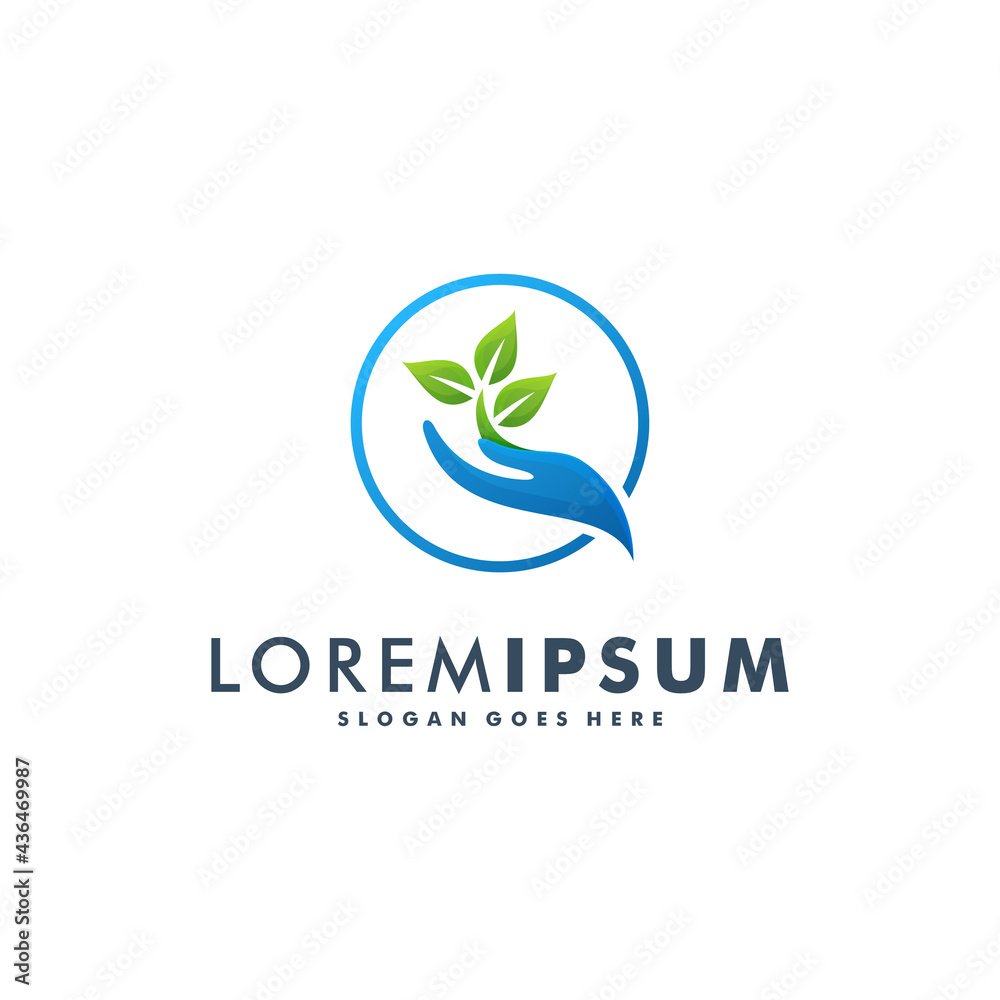 Leaf in hand logo. Organic Life symbol vector Leaf in hand logo. Organic Life symbol vector