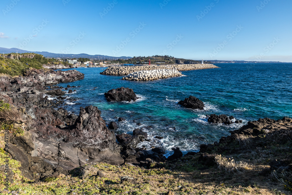 Jeju Island's strange rocks and blue sea