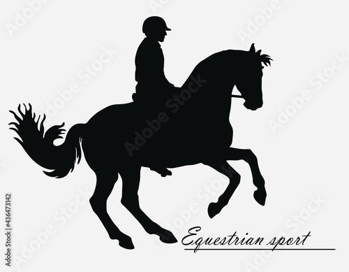 isolated realistic black silhouette rider on a white background