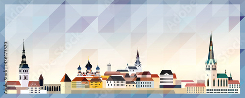 Tallinn skyline vector colorful poster on beautiful triangular texture background