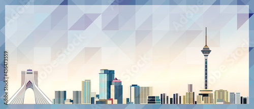 Tehran skyline vector colorful poster on beautiful triangular texture background