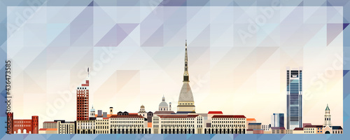 Turin skyline vector colorful poster on beautiful triangular texture background