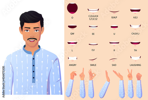 Indian Man Face Animation and Lips-Syncing, Man wearing Blue kurta pyjama hand Gestures