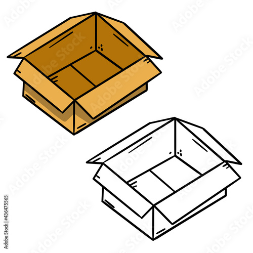 Box. Set of cardboard containers. Objects for packing and moving. Hand drawn illustration. Empty package. Parcel and mail