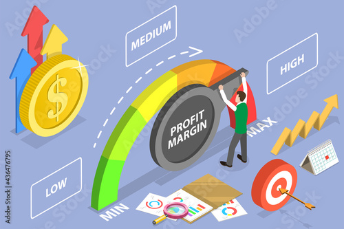 3D Isometric Flat Vector Conceptual Illustration of Improving the Profit Margin, Financial Profitability Increasing