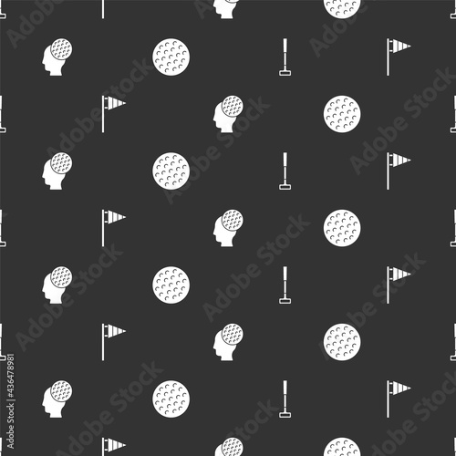 Set Golf club, flag, ball and on seamless pattern. Vector