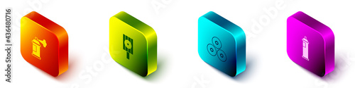 Set Isometric Paint spray can, Spray nozzle cap, and icon. Vector