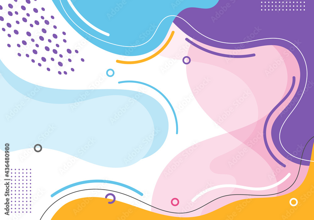 Banner web template abstract hand drawn pink, blue, yellow, purple color organic fluid shape with circle line pattern on white background