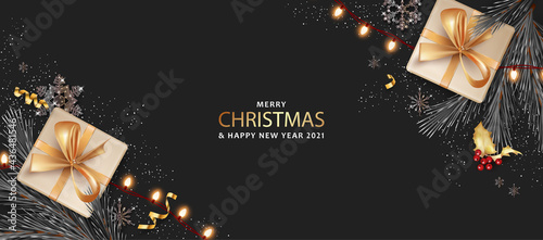 Merry Christmas and Happy New Year realistic banner