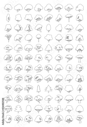 hand drawn vector set of tree side view