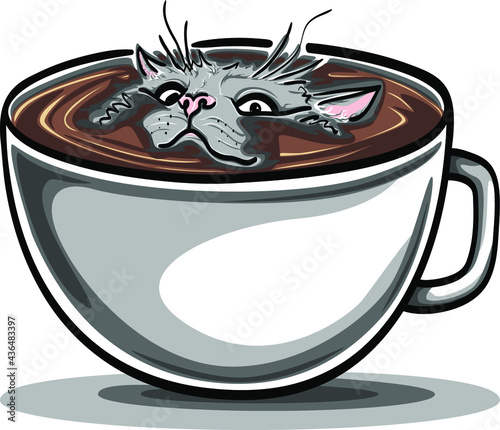 cat with a cup of coffee