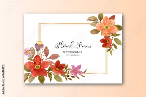 Watercolor brown flower frame background