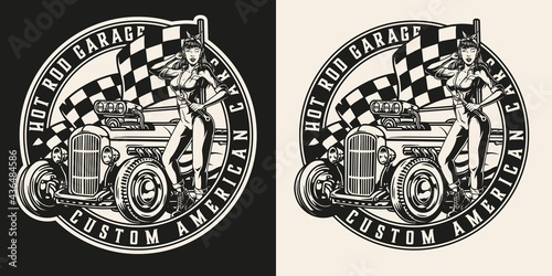 Custom car garage round vintage emblem